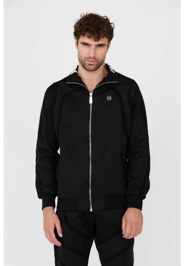 Philipp Plein - PHILIPP PLEIN Czarna męska bluza dresowa Jogging Zipped Jacket, Rozmiar M. Kolor: czarny. Materiał: dresówka