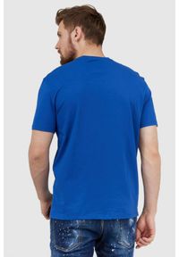 Armani Exchange - ARMANI EXCHANGE Niebieski t-shirt męski z dużym logo, Rozmiar L. Kolor: niebieski. Materiał: prążkowany #3