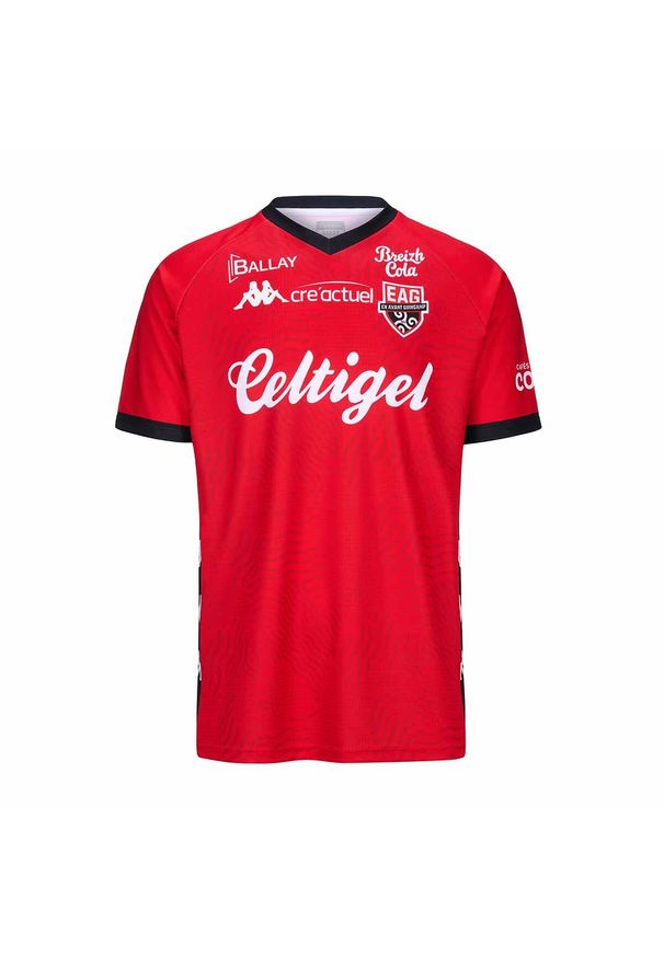 Kappa - Koszulka domowa dla dzieci EA Guingamp Guillo 2024/25. Kolor: czerwony, czarny, wielokolorowy. Sport: piłka nożna