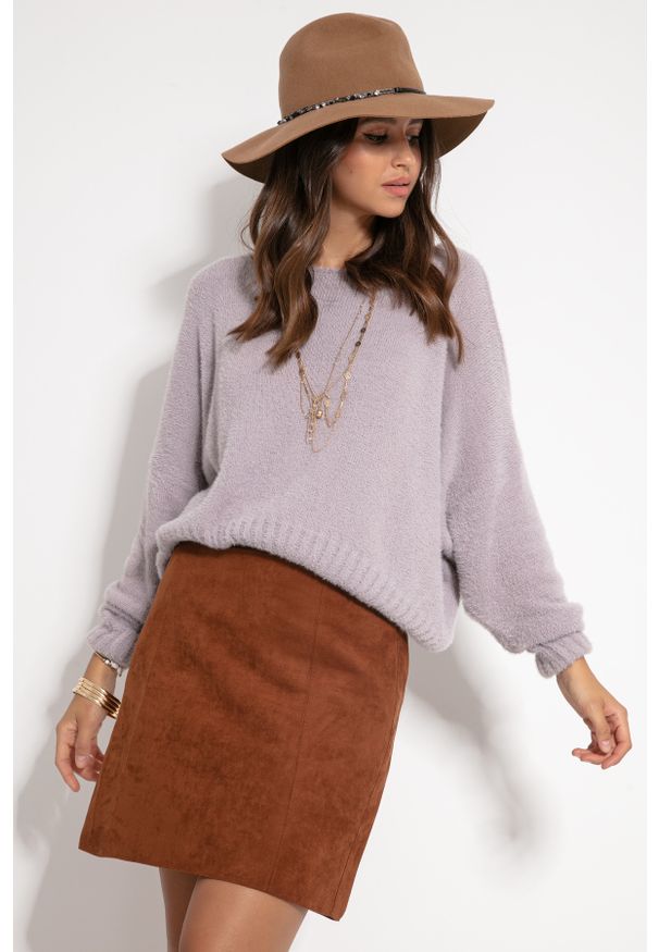Fobya - Milutki Sweter Oversize - Fioletowy. Kolor: fioletowy. Materiał: nylon, elastan, poliamid, wiskoza