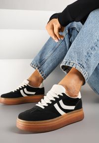 Born2be - Czarne Sneakersy w Stylu Klasycznych Tenisówek na Grubej Podeszwie Grelritia. Okazja: na co dzień. Kolor: czarny. Materiał: jeans