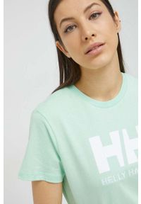 Helly Hansen t-shirt bawełniany kolor zielony 34112-001. Okazja: na co dzień. Kolor: zielony. Materiał: bawełna. Wzór: nadruk. Styl: casual #3