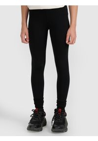 4f - 4F Legginsy dzianinowe dziewczęce - czarne 122 (6-7 lat). Okazja: na co dzień. Stan: podwyższony. Kolor: czarny. Materiał: dzianina. Wzór: gładki, ze splotem. Sezon: lato. Styl: casual, sportowy #2