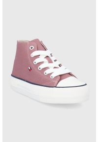 TOMMY HILFIGER - Tommy Hilfiger Trampki dziecięce kolor różowy. Nosek buta: okrągły. Kolor: różowy. Materiał: materiał, włókno, guma. Szerokość cholewki: normalna #4