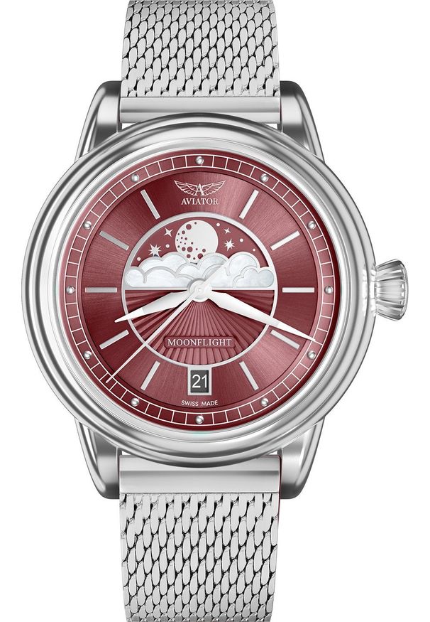 AVIATOR - Zegarek Aviator Zegarek damski Aviator V.1.33.0.264.5 srebrny. Kolor: srebrny