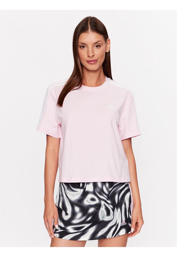 Adidas - adidas T-Shirt Essentials 3-Stripes Single Jersey Crop Top IC0760 Różowy Loose Fit. Kolor: różowy. Materiał: bawełna, jersey