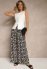 Renee - Czarno-Białe Panterkowe Spodnie z Wiskozy High Waist Ellilune. Okazja: na co dzień, na spotkanie biznesowe, do pracy. Stan: podwyższony. Kolor: czarny. Materiał: wiskoza. Wzór: motyw zwierzęcy. Styl: biznesowy, elegancki, casual #3