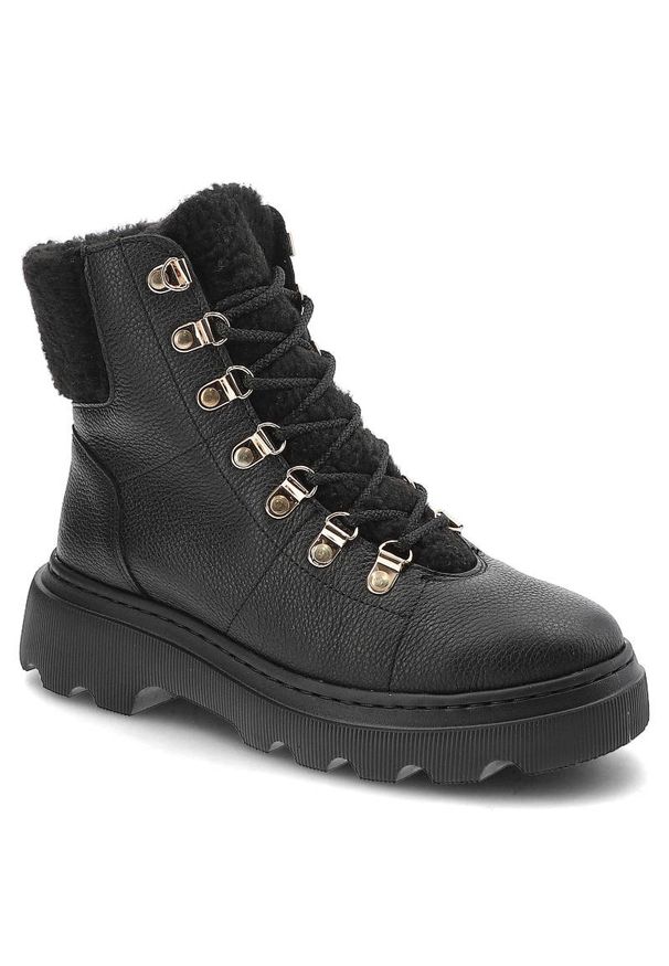 Botki damskie Kampa, cholewka ze skóry naturalnej wnętrze ocieplane i sznurowane, czarne, Z538‑417‑621. Kolor: czarny. Materiał: skóra. Szerokość cholewki: normalna. Obcas: na obcasie. Styl: elegancki. Wysokość obcasa: niski