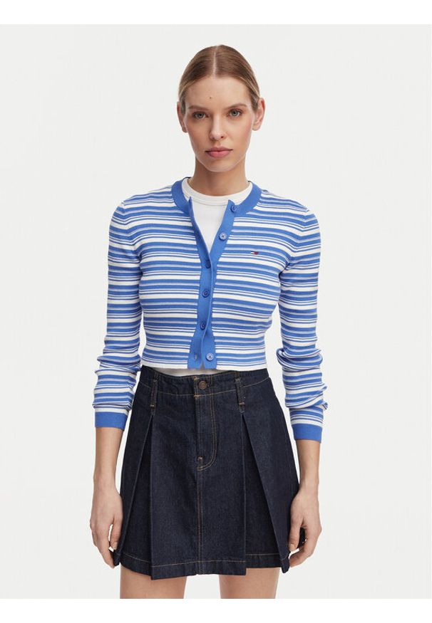Tommy Jeans Kardigan DW0DW22314 Niebieski Slim Fit. Kolor: niebieski. Materiał: bawełna