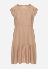 Born2be - Jasnobrązowa Wiskozowa Sukienka o Rozkloszowanym Kroju Lizena. Okazja: na imprezę, na co dzień. Kolor: brązowy. Materiał: wiskoza. Sezon: wiosna, lato. Styl: casual, klasyczny #7