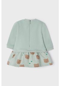 Mayoral Newborn sukienka dziecięca kolor zielony mini rozkloszowana. Kolor: zielony. Długość rękawa: długi rękaw. Wzór: aplikacja. Typ sukienki: rozkloszowane. Długość: mini #2