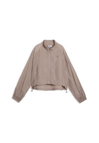 Puma - Damska rozpinana kurtka z tkaniny HER o luźnym kroju PUMA. Kolor: beżowy. Materiał: tkanina. Sport: bieganie #1