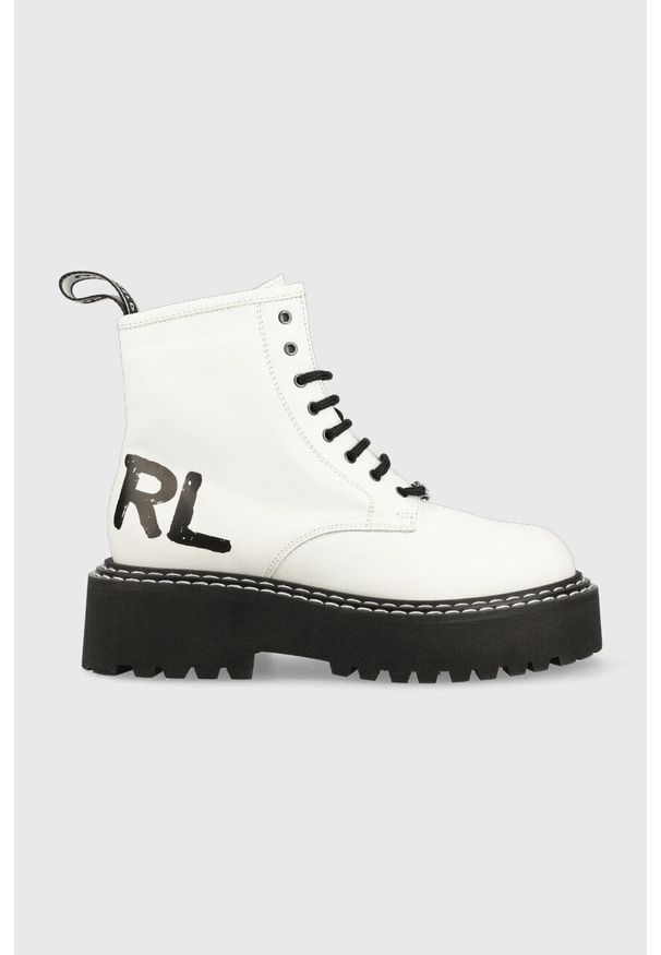 Karl Lagerfeld workery skórzane PATROL II damskie kolor biały na platformie. Nosek buta: okrągły. Zapięcie: sznurówki. Kolor: biały. Materiał: skóra. Obcas: na platformie