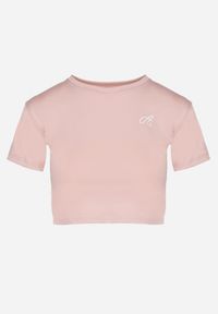 Born2be - Jasnoróżowy T-shirt Crop Top Ozdobiony Literką Koliviela. Okazja: na co dzień. Kolor: różowy. Materiał: jeans. Długość: krótkie. Wzór: aplikacja. Styl: elegancki, casual #5