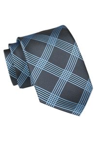 Męski Krawat Angelo di Monti - Duża Kratka. Kolor: niebieski. Materiał: tkanina. Wzór: kratka. Styl: elegancki, wizytowy #1