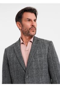 Ombre Clothing - Elegancka męska marynarka w kratkę z domieszką wełny – szara V1. Kolor: szary. Materiał: wełna. Wzór: kratka. Styl: elegancki #7