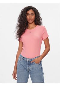 Tommy Jeans T-Shirt Essential DW0DW17383 Różowy Slim Fit. Kolor: różowy. Materiał: bawełna