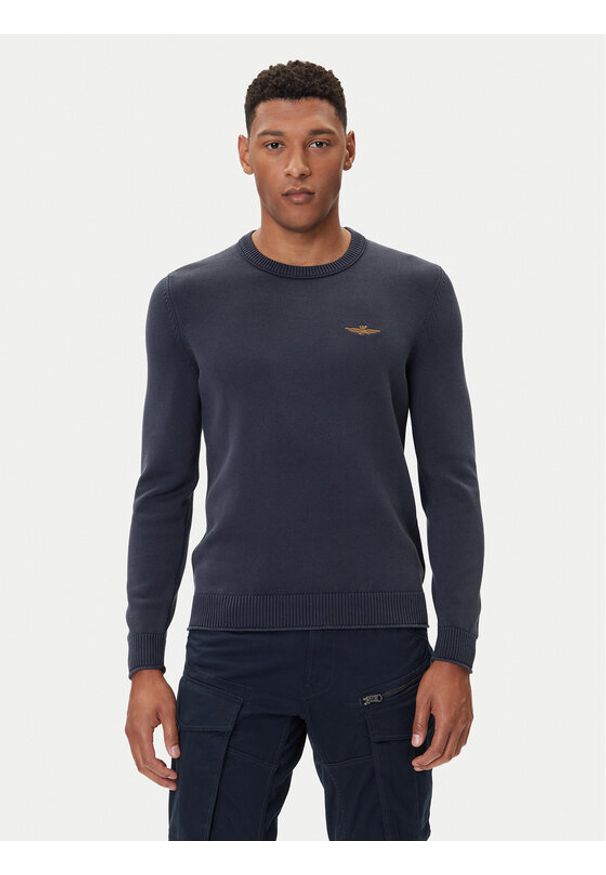Aeronautica Militare Sweter 252MA1610UL00556 Granatowy Regular Fit. Kolor: niebieski. Materiał: bawełna