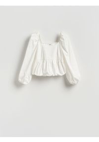 Reserved - Bluzka z bawełny - biały. Kolor: biały. Materiał: bawełna. Wzór: gładki. Styl: klasyczny #1