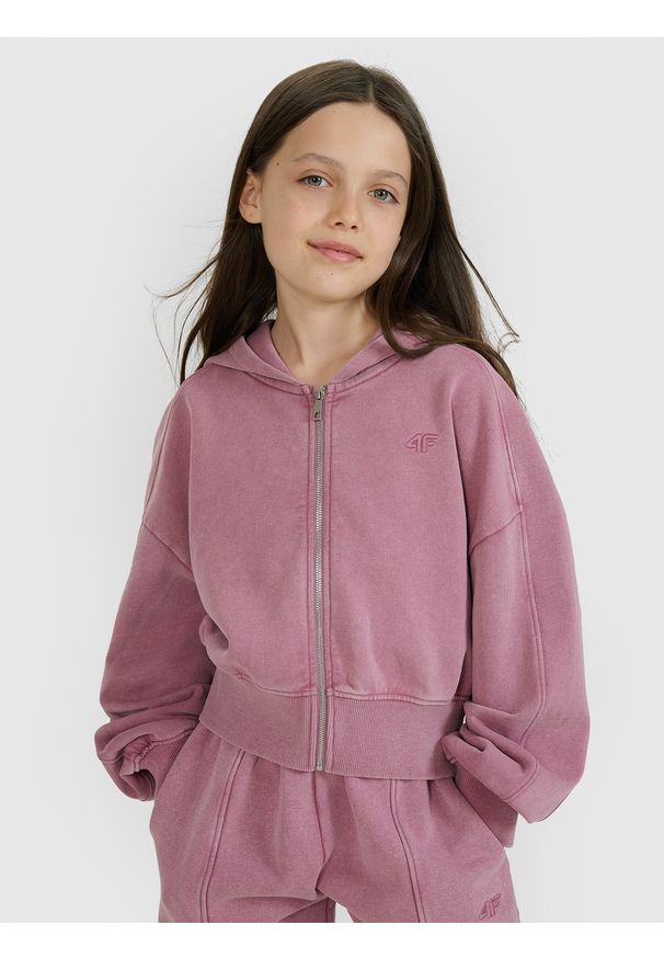 4f - 4F Bluza dresowa rozpinana z kapturem dziewczęca 4F JUNIOR x Anna Lewandowska - różowa 158 (12-13 lat). Okazja: na co dzień. Typ kołnierza: kaptur. Kolor: różowy. Materiał: dresówka. Wzór: gładki, haft, ze splotem. Sezon: lato. Styl: casual, sportowy