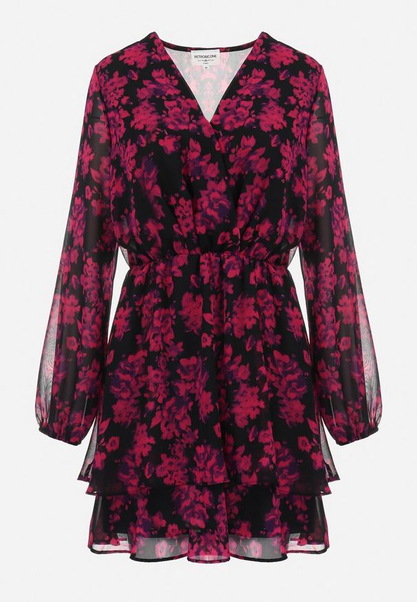 Born2be - Różowa Sukienka Mini o Rozkloszowanym Kroju z Kopertowym Dekoltem Attavia. Typ kołnierza: kołnierz z falbankami. Kolor: różowy. Typ sukienki: kopertowe. Długość: mini