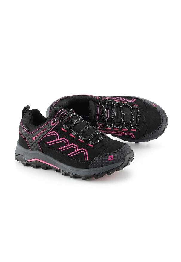 ALPINE PRO - Buty niskie turystyczne damskie Alpine Pro Gimie. Kolor: czarny, różowy, wielokolorowy. Materiał: skóra. Szerokość cholewki: normalna. Sport: turystyka piesza