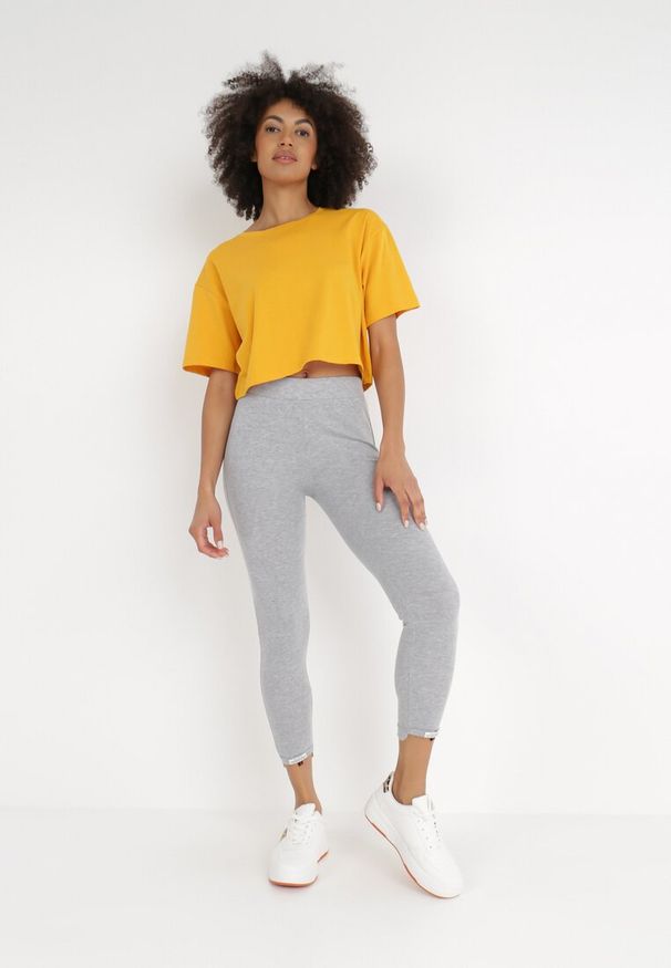 Born2be - Jasnoszare Legginsy Pirius. Okazja: na co dzień. Stan: podwyższony. Kolor: szary. Długość: długie. Wzór: aplikacja. Styl: sportowy, casual