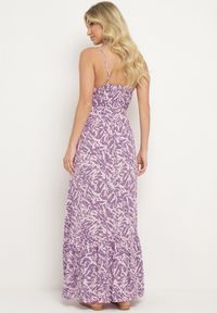 Born2be - Fioletowa Sukienka z Wiskozy na Ramiączkach z Gumką w Pasie i Materiałowym Paskiem Stralia. Okazja: na co dzień. Kolor: fioletowy. Materiał: wiskoza, materiał. Długość rękawa: na ramiączkach. Styl: elegancki, casual #5