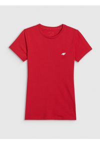4f - 4F T-shirt slim gładki damski - czerwony XXL. Okazja: na co dzień. Kolor: czerwony. Materiał: bawełna, skóra, materiał, jeans. Wzór: gładki. Styl: casual, klasyczny #1