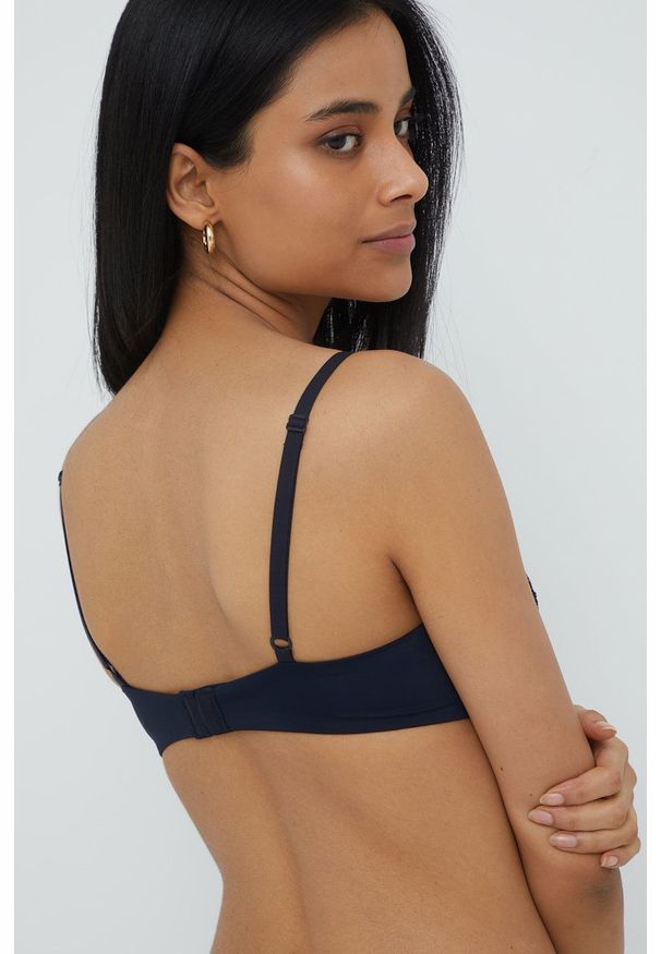 TOMMY HILFIGER - Tommy Hilfiger Biustonosz kolor granatowy transparentny wzorzysty. Kolor: niebieski. Materiał: dzianina. Rodzaj stanika: odpinane ramiączka, biustonosz z fiszbinami