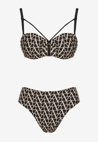 Renee - Beżowe Bikini Biustonosz i Majtki Typu Figi w Geometryczny Wzór Linarissa. Kolor: beżowy. Wzór: geometria