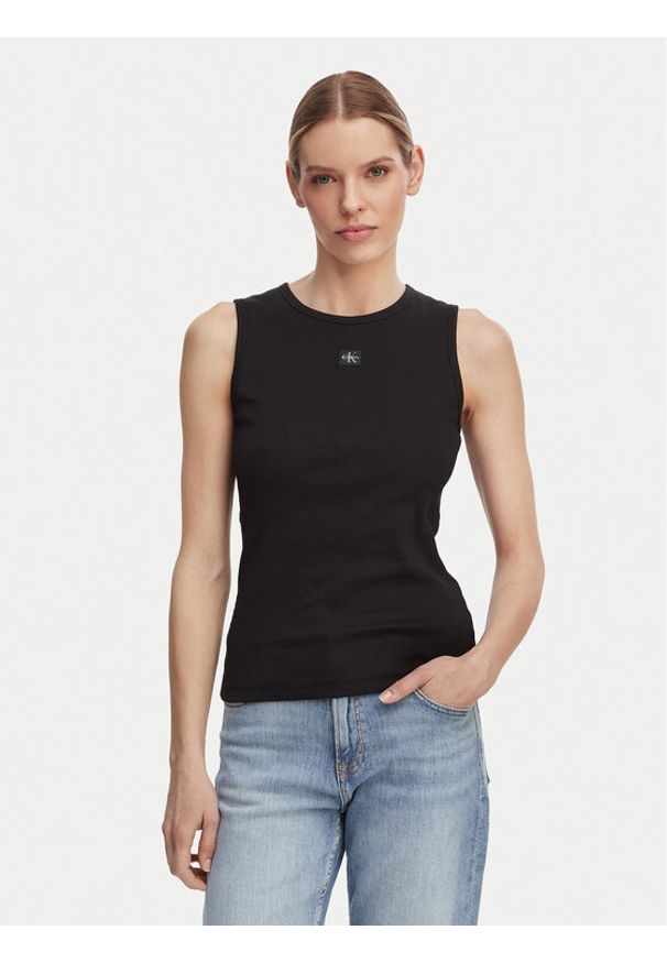 Calvin Klein Jeans Top LV047F246G Czarny Slim Fit. Kolor: czarny. Materiał: bawełna