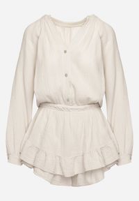 Born2be - Jasnobeżowy Bawełniany Kombinezon z Elastyczną Gumką w Talii i Spódnico-Spodenkami Gleasea. Okazja: na co dzień. Kolor: beżowy. Materiał: bawełna. Styl: elegancki, casual #6