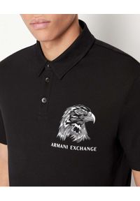 Armani Exchange - ARMANI EXCHANGE - Czarna koszulka polo z logo. Typ kołnierza: polo. Kolor: czarny. Materiał: bawełna. Styl: klasyczny
