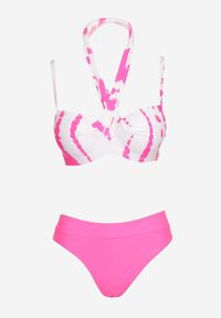 Renee - Różowo-Białe Bikini z Ozdobnym Biustonoszem i Plażową Narzutką w Komplecie Mayamarie. Kolor: różowy. Wzór: aplikacja
