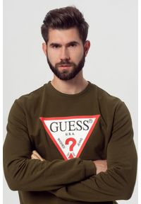 Guess - GUESS Zielona bluza męska z trójkątnym logo. Kolor: zielony #4