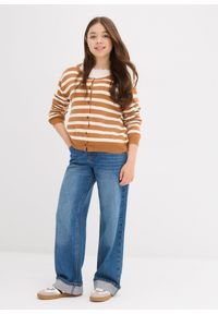 bonprix - Sweter rozpinany z dzianiny o splocie drobnych oczek z miękkiej mieszanki wiskozy. Kolor: brązowy. Materiał: dzianina, wiskoza. Długość: krótkie. Wzór: ze splotem #3