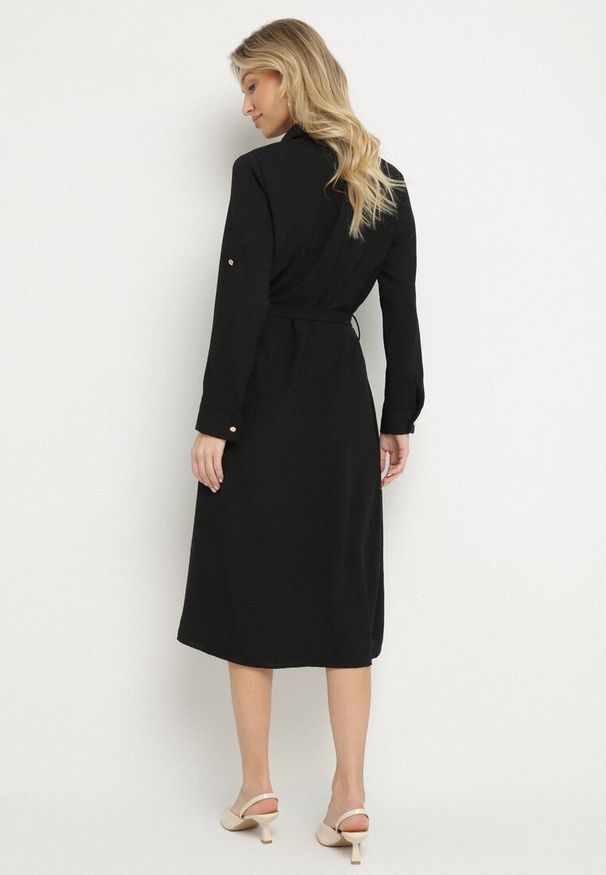 Born2be - Czarna Koszulowa Sukienka z Materiałowym Paskiem Vivinara. Okazja: na co dzień, na imprezę. Kolor: czarny. Materiał: materiał. Typ sukienki: koszulowe. Styl: casual, elegancki