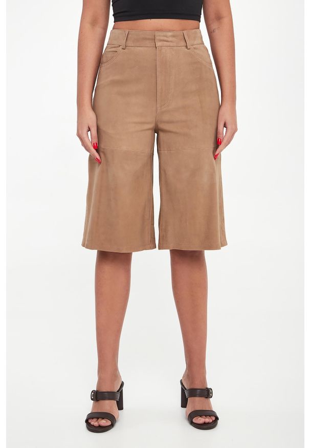 Marella - Bermudy damskie z zamszowej skóry MLLSCOGLIO MARELLA. Materiał: zamsz, skóra