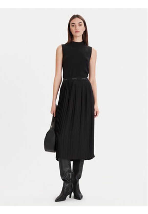 Calvin Klein Spódnica plisowana LV044D632G Czarny Regular Fit. Kolor: czarny. Materiał: syntetyk