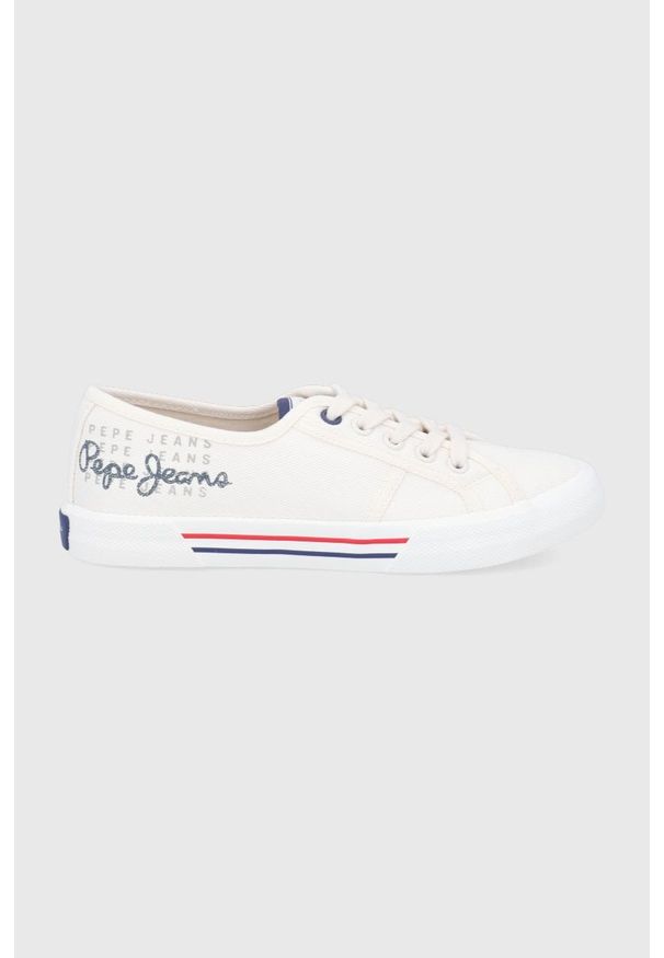 Pepe Jeans tenisówki brady w logo damskie kolor biały. Nosek buta: okrągły. Zapięcie: sznurówki. Kolor: biały. Materiał: guma