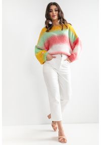 e-margeritka - Sweter oversize kolorowy z szerokimi rękawami - s/m. Materiał: poliester, poliamid, akryl, wełna, materiał. Długość: krótkie. Wzór: kolorowy. Sezon: wiosna #1