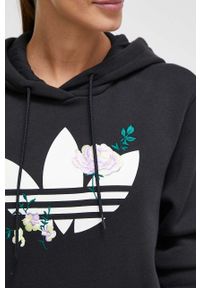 adidas Originals bluza damska kolor czarny z kapturem z nadrukiem. Typ kołnierza: kaptur. Kolor: czarny. Materiał: materiał. Wzór: nadruk #4
