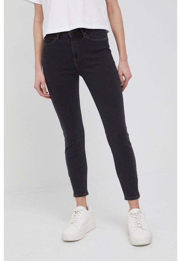 Lee jeansy SCARLETT HIGH ZIP WASHED BLACK damskie high waist. Stan: podwyższony. Kolor: szary