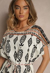 Renee - Biała Wiskozowa Sukienka o Pudełkowym Kroju w Etniczny Print Miriliana. Okazja: na co dzień. Kolor: biały. Materiał: wiskoza. Wzór: nadruk. Typ sukienki: proste. Styl: elegancki, casual
