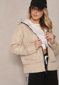 Renee - Biała Pikowana Kurtka Dwustronna z Kapturem Eravinea. Okazja: na co dzień. Typ kołnierza: kaptur. Kolor: biały. Materiał: jeans. Styl: elegancki, casual #4