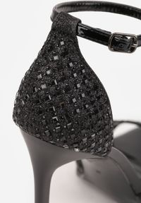 Renee - Czarne Cyrkoniowe Sandały na Szpilce z Kwadratowym Noskiem Sororia. Okazja: na imprezę. Kolor: czarny. Materiał: skóra. Wzór: aplikacja. Obcas: na szpilce. Styl: glamour, elegancki #7