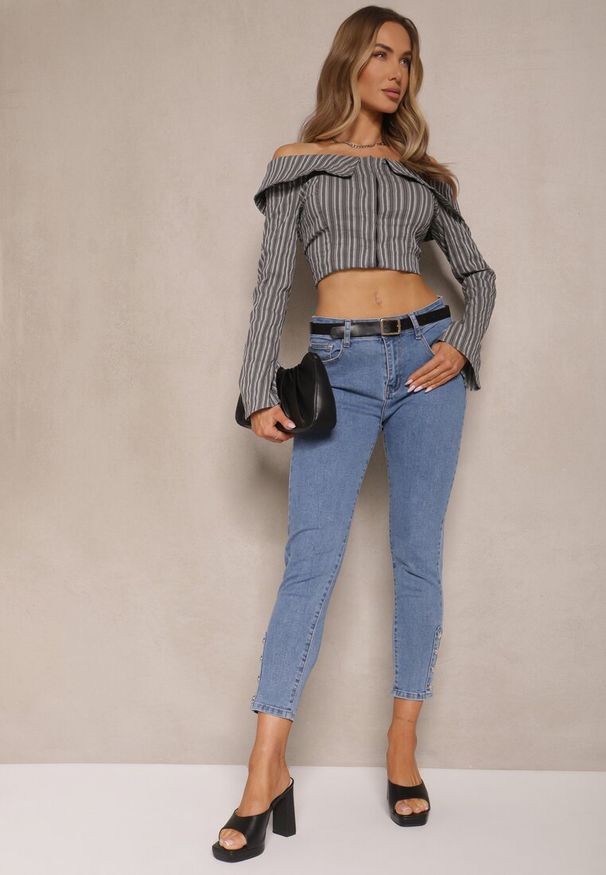 Renee - Niebieskie Jeansy Skinny High Waist Seporie. Stan: podwyższony. Kolor: niebieski. Wzór: aplikacja. Styl: elegancki