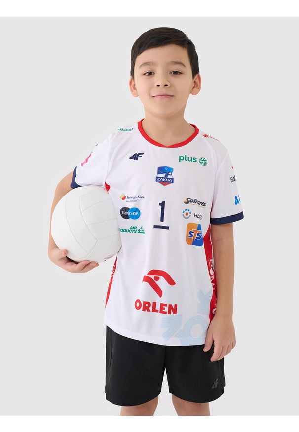 4f - 4F Koszulka meczowa replika domowa z sezonu 2024/2025 dziecięca 4F x Zaksa Kędzierzyn-Koźle - Kurek - multikolor 110/116. Okazja: do domu. Typ kołnierza: dekolt w serek. Kolor: wielokolorowy. Materiał: dzianina, włókno, materiał, syntetyk. Wzór: gładki, nadruk, ze splotem. Sezon: lato. Styl: klasyczny, sportowy