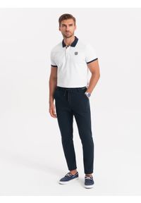 Ombre Clothing - Dzianinowe spodnie męskie z gumką w pasie - granatowe V3 - Rozmiar: XL. Kolor: niebieski. Materiał: dzianina